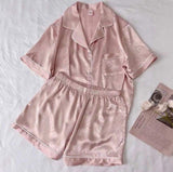 Womens Satin Silky Pajama Sets Short Sleeve Shirt XS-4XL Floral Pajamas Set Soft PJ Loungewear Sleepwear