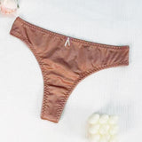 Women Plus Size Sexy Shiny Thongs Breathable Satin Lace Trim T-back Panties