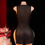 Spring Intimate Lingerie Sexy Mesh Sheer Slit Cheongsam Uniform Seductive Pajama Set