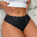 European American Style Seamless Women's Bikini Panties Solid Color Hollow Wave Waistband Low-Rise Nylon Adhesive