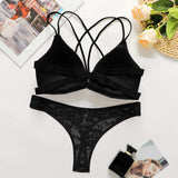 Sexy Lace Push-up Bra and Panties Set Embroidery Mesh Lingerie Set With Underwire Underwear