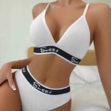 Hot Girl Seamless Bra Panties Mid-Waist Camisole Bra Thong Set Wide Strap Letter Design Bra Set