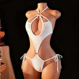 Lingerie Hollow-out Lace-up Bodysuit Three-piece Alluring Set Sexy Tight-fit European-American ODM Polyester