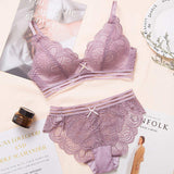 Women's Sexy Comfortable Wireless Push-Up Bralette with Lace Flower Embroidery Adjustable Convertible Bikini Panties Lingerie