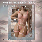Hot Sale Women's Sexy Lingerie Set for Valentine's Day Two Piece Mesh Heart Underwear With Lace and Feather Decorations