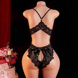 European American Sexy Lace Thin Open-Crotch No-Removal Bodysuit Lingerie Women's Backless Seductive Hot