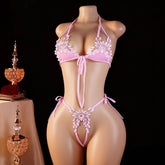 European American Sexy Three-Piece Lace Lingerie Set for Women Bra Thong Low-Waist