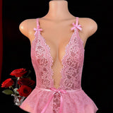 New Style Deep V Lace Hollow-out Bodycon Jumpsuit Sexy Women's Seductive Lingerie Polyester Terylene