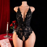 European/American Halter-Neck Lace Nylon Bodysuit Drawstring Sexy Open-Back Alluring Lingerie Underwear