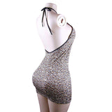 Sexy Deep V-Neck Zipper Leopard Print Backless Bodycon Lingerie Sleepwear Polyester European American