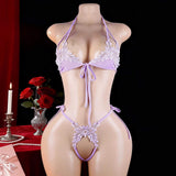 European American Sexy Three-Piece Lace Lingerie Set for Women Bra Thong Low-Waist