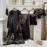 4-piece Nightdress Set Printing Night Dresses for Woman Ice Silk Women's Sleepwear