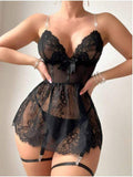 New European and American Style Erotic for Women Sexy Deep V Mesh Printed Nightdress Loungewear Set