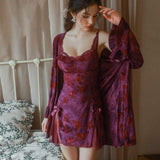 Loungewear Set with chest pad Sex Appeal Night Dresses for Woman Lace Women's Sleepwear