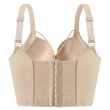 Women's Plus Size Push-Up Bra with Full Back Coverage Pattern Deep Cup Lace Steel Ring Underwear 8 Hook-and-eye Bra