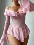 Sexy Off-shoulder Short-sleeve Flare Sleeve Pure Desire Style Polyester Chiffon Breathable & Eco-Friendly