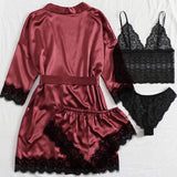 4-piece Lace Homewear Women Robes Pajamas Girls Sleepwears