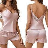 Sexy Women's Breathable Summer Satin Lace Strap Low-Rise Elastic Waist Sleeveless Pajamas Nightwear Homewear