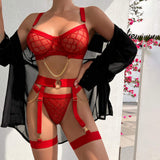 Sexy Lingerie Hollow Out Mesh See-Through Comfortable Three-Piece Lingerie Set Fashion