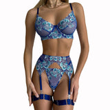 New Style 4-Piece Sexy Lingerie Set Low-Rise Embroidered Bra & G-String Panties with Adjusted-Straps & Lace Decoration