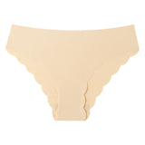 Plus Size Women's Anti-Bacterial Thin Low-Rise Breathable Nylon Bikini Panties Wave Edge Invisible Seamless Underwear