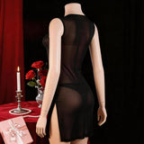 Spring Intimate Lingerie Sexy Mesh Sheer Slit Cheongsam Uniform Seductive Pajama Set