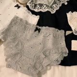 Soft Lace-trimmed Polka Dot Ballet Girl Pure Tempting Style Breathable Women's Mid-Rise Cotton