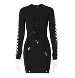 Women Long Sleeve Streetwear Fishnet Dress Sexy Hollow Out Club Silk Stockings Dress Sexy Hollow Out Fishnet Stockings dress