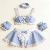 Plus-size Sexy Maid Costume Bow Butterfly Plaid Skirt Uniform Set Lingerie ODM European American