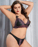 Sexy Women's Set Black Nighty Satin Bra Panty-Plus Size Woven Underwear for Curvy Women