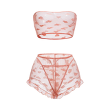 Pretishows Women's Comfortable Stretchy Lace Bandeau Bra Top Shorts Thong Sexy Lingerie Set Comfortable Underwear