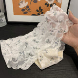 Lace Thin Sexy Underwear Women's Semi-Transparent Jacquard Wavy Edge Breathable Seamless Nylon Cotton-Crotch Mid-Waist
