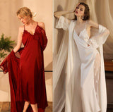Open High Fork Nightdress Long Honeymoon Bride Nightgown Women's Loungewear Sexy Nightwear
