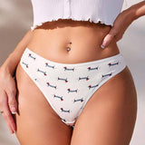 Dachshund Pattern Comfortable Briefs Pet Underwear Women's Panties Dog Print White Underwear Daily