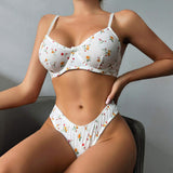 Women's Sexy Knitted Underwear Two-Piece Set with Steel Ring - Pastoral Style & Small Floral Pattern