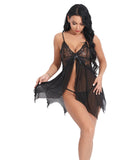 New European and American Style Sheer Mesh Lace Trim Strap Pleated Nightdress Loungewear