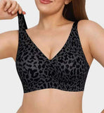 Seamless Wireless Push-Up Bra Breathable Spandex/Nylon Adjustable Straps U-Back Design Leopard Print Bra for Everyday Wear