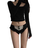 Japanese-Style Comfortable Sexy Maid-Style Lace Low-Waist Allure Pure-and-Cute Black Girl's