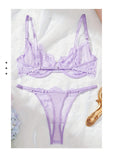 European American Lace Memory Foam Underwire Bra Set Sexy Thin T-pants Three-point Two-piece Set