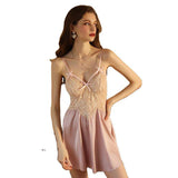 New Sexy Backless Deep V Breathable Lace Satin See-through for Dress Nightgown Women's Summer Wholesale