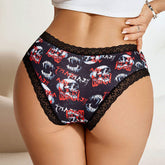 Hot Selling Sexy Fitness Women Lace Underwear Skulls Print Lace Edge Low Waist Hipster Panties for Ladies