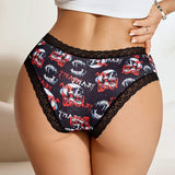 Skull Printed Women's Panties Underwear Breathable Comfortable Polyester Elastane Low-rise Ladies Panty