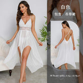 Sexy Lingerie Nightclub V-Neck Backless Sleeveless Strap Dress Polyester Lace Young Women