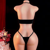 Lingerie Women's Sexy Hollow Out Backless Strappy Seductive Bodysuit Halter Crotchless No-Remove Set
