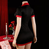 European American Sexy Black Nurse Sheath Skirt Game Costume Lingerie Set Embroidery