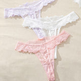 Women's Solid Color Mid Waist Panties Comfortable Breathable Seamless Sexy Soft Thong Underwear Lace Edge Bow Panties