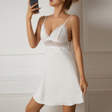 Cross-Border New European American Hot-Selling Sexy Sleeveless Women's Pajamas Silk Satin Lace Dress