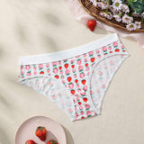 Low-waisted Strawberry Patterned Cute Breathable Pure Cotton 100% Women's Underwear Lady Panties
