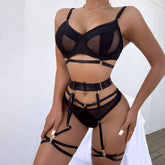 Spring Summer Fashion Lace Polyester Dobby Intricate Craftsmanship Push Hollow Mesh Sexy Lingerie Four-Piece Set