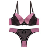 Large Plus Cup Size Solid Pattern Lace Thong Lingerie Set Embroidered G-String T-Back Panties Bikini Style Bra Underwear